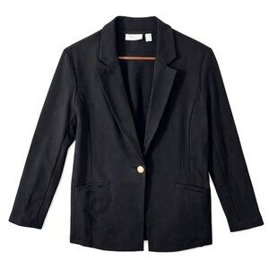Susan Graver Black Ponte Blazer Gold Button Petite Large